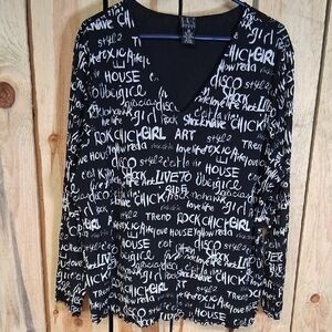 INC International Concepts Black And White Print Blouse Size 2X Office Party